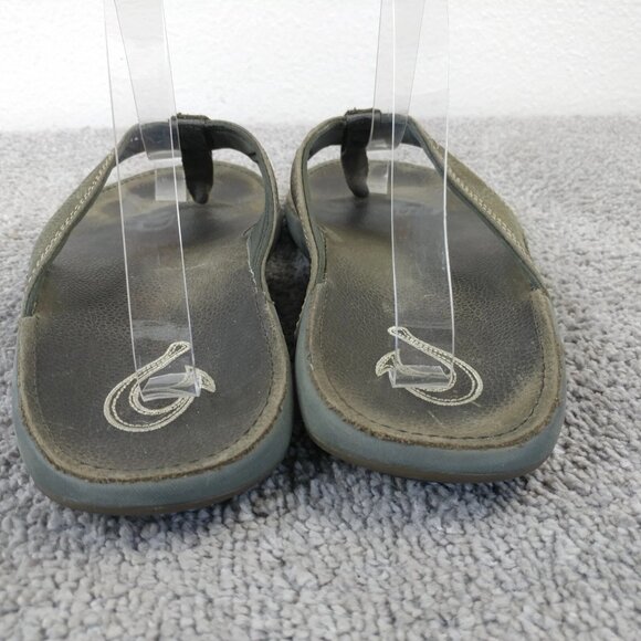 Olukai Nui Flip Flop Sandals Mens Size 10 Shoes Gray Leather Beach - Picture 7 of 9